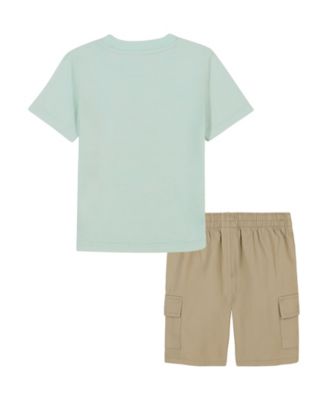Toddler and Little Boys Tonal Logo Short Sleeve Tee and Twill Cargo Shorts, 2-Piece Set