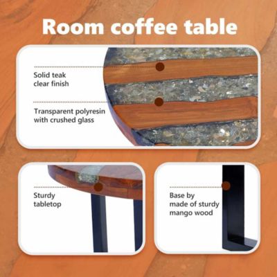 Coffee Table Multicolor Solid Teak Wood, Mango Wood, Resin Medium