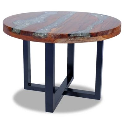 Coffee Table Multicolor Solid Teak Wood, Mango Wood, Resin Medium