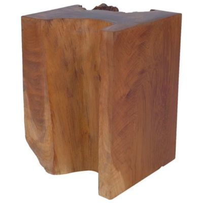 Stool Brown Solid teak wood Medium-sized Statement Piece Stool