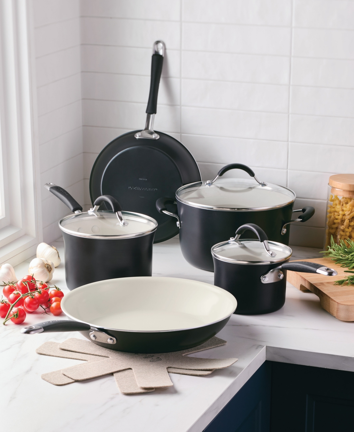 Rachael Ray Cucina Ceramic 10pc Peppercorn Nonstick Cookware P In Peppercorn