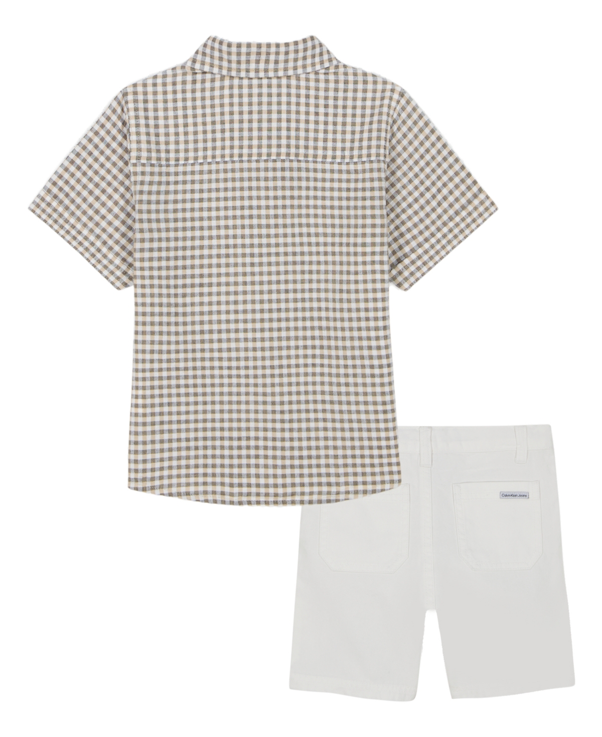 Calvin Klein Toddler And Little Boys Seersucker Check Short Sleeve Shirt And Twill Shorts, 2-piece Set In Bright White,cream Plaid