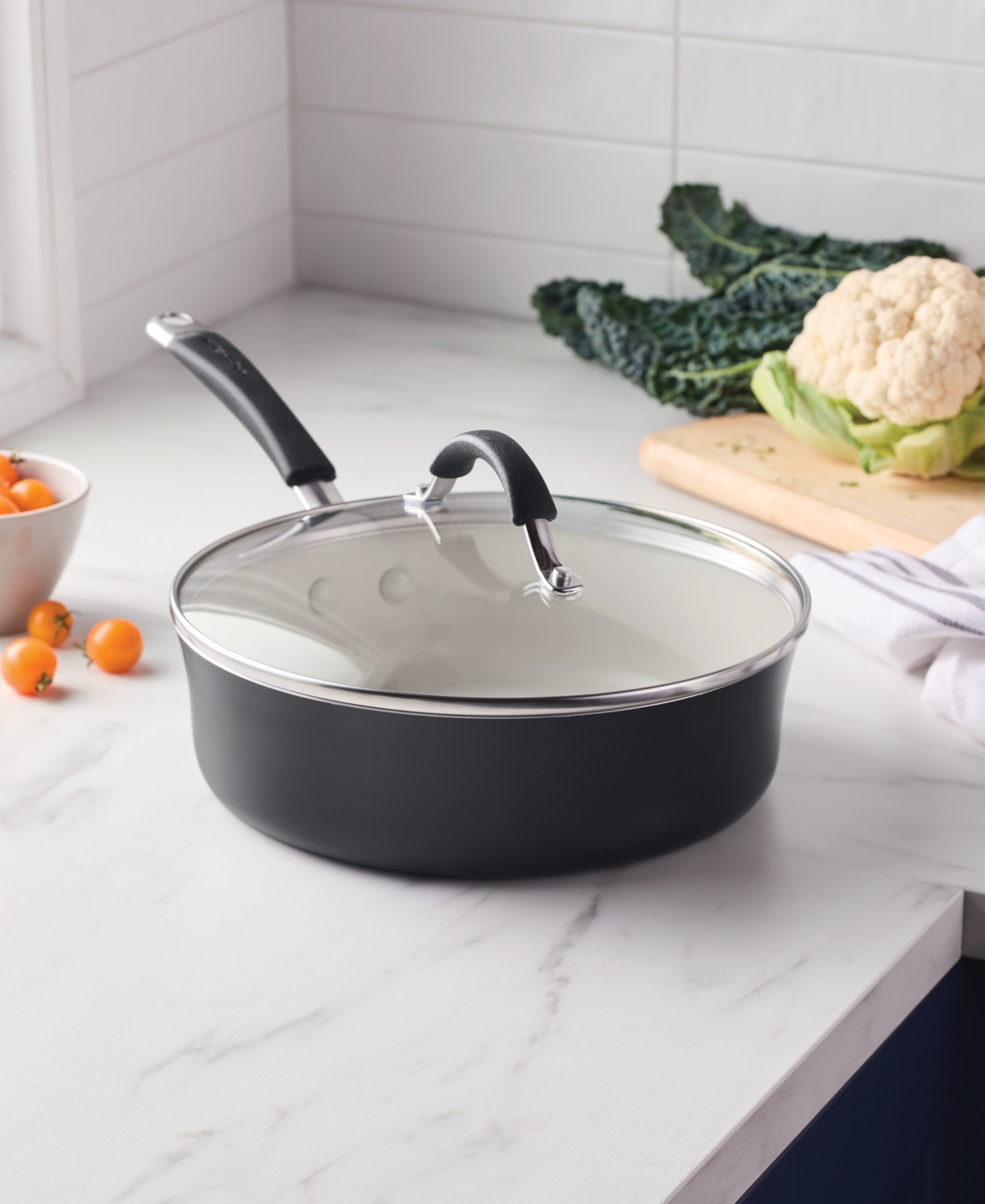 Rachael Ray Cucina Ceramic Nonstick 3-quart Saute Pan With Lid In Peppercorn