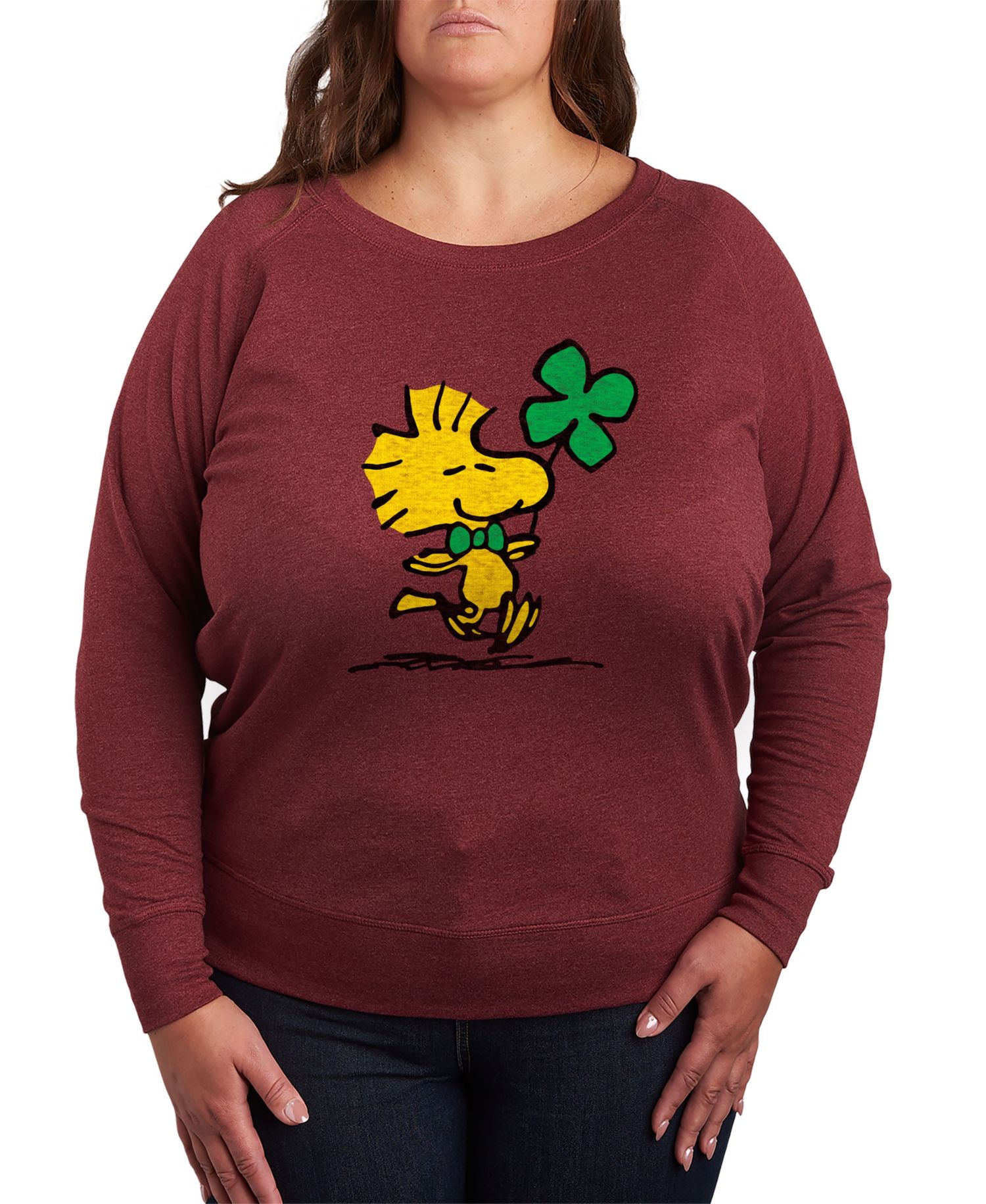 Plus Size Peanuts Woodstock St. Patrick's Day Clover Graphic Crew Neck Top