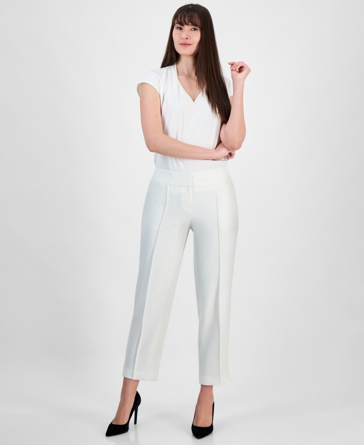 Women's Stretch-Crepe Mid-Rise Slim Ankle Pants, Regular & Petite Sizes - Vanilla Ice