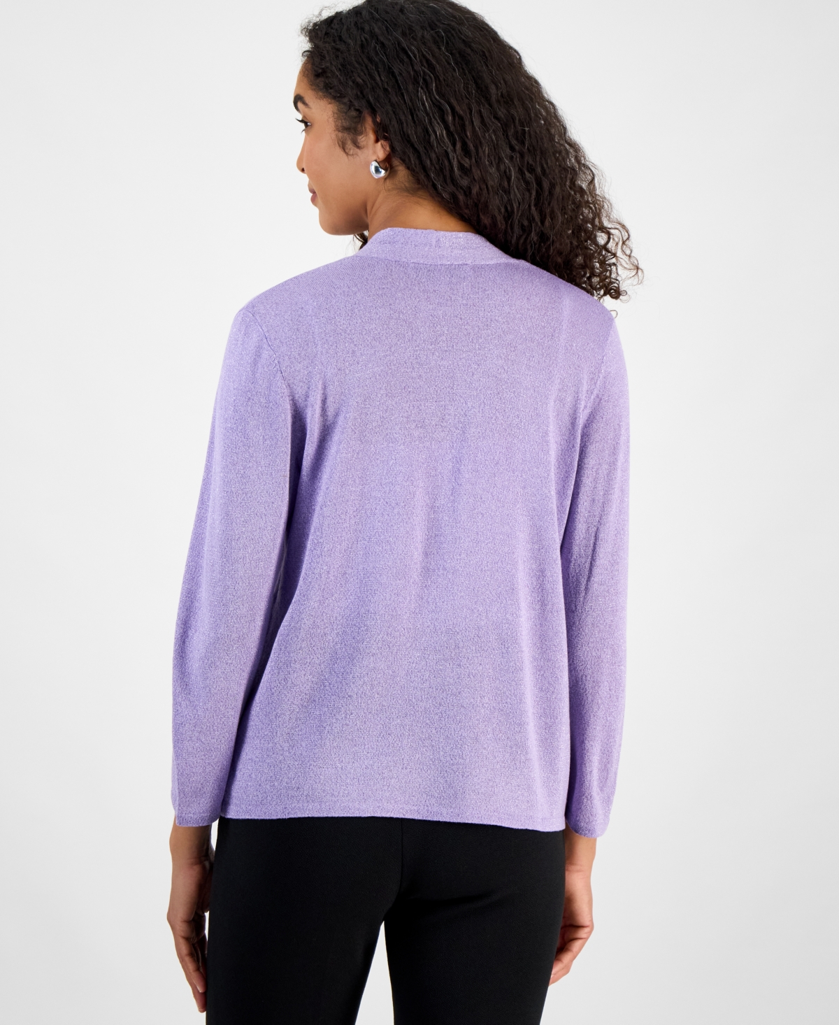 Kasper Women's Lurex A-line 3/4-sleeve Cardigan In Lavender Mist