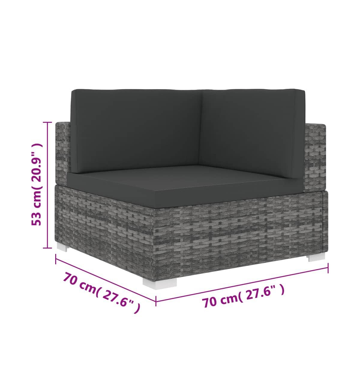 vidaXL Sectional Corner Chair with Cushions Poly Rattan- Gray
