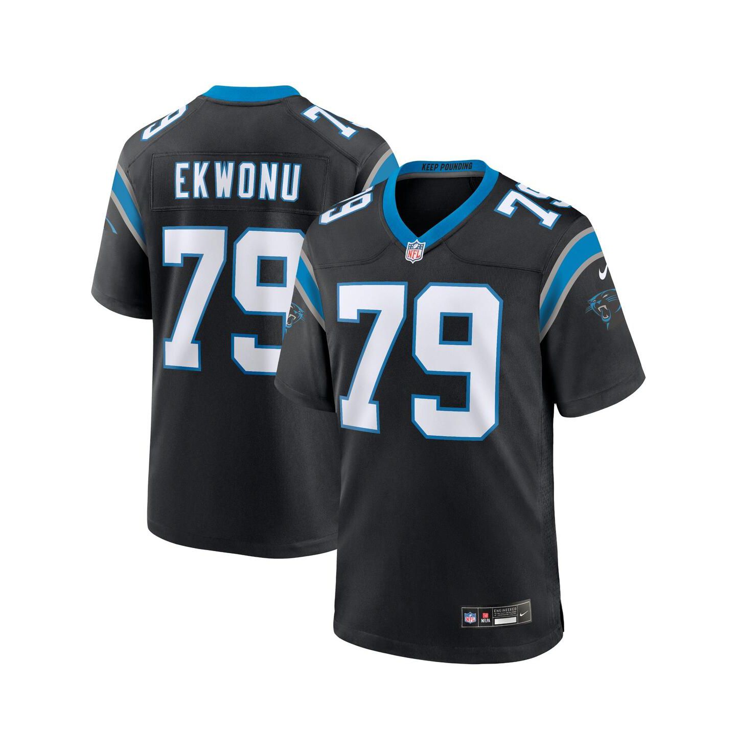 Мужской топ Nike Ikem Ekwonu Black Carolina Panthers Game Jersey — фото 1