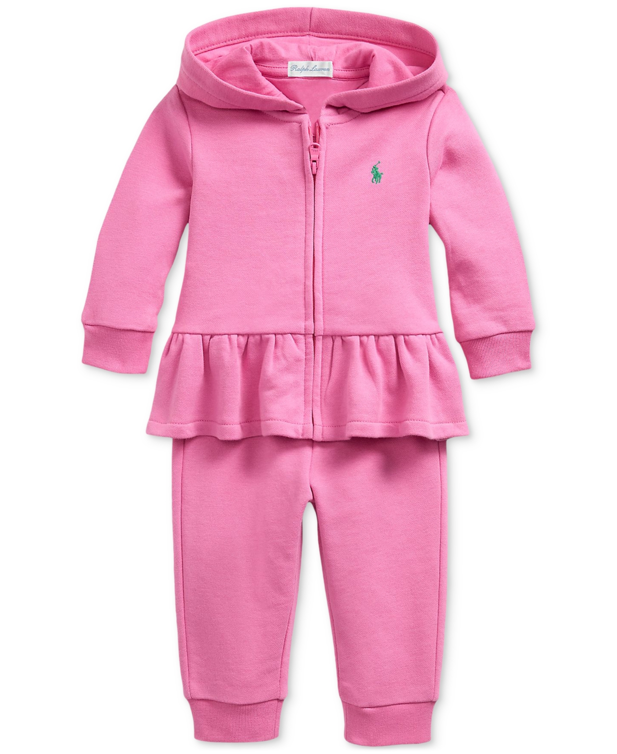 Polo Ralph Lauren Ralph Lauren French Terry Zip-up Peplum Hoodie & Joggers Set In Pink