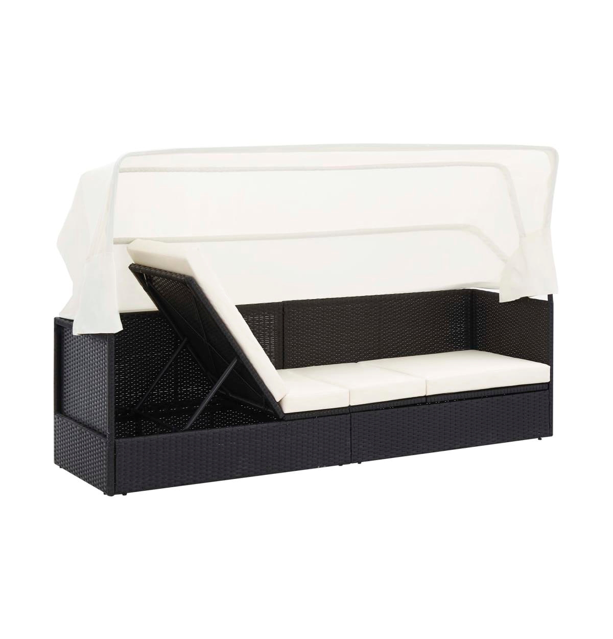 vidaXL Patio Sofa with Canopy Black Poly Rattan