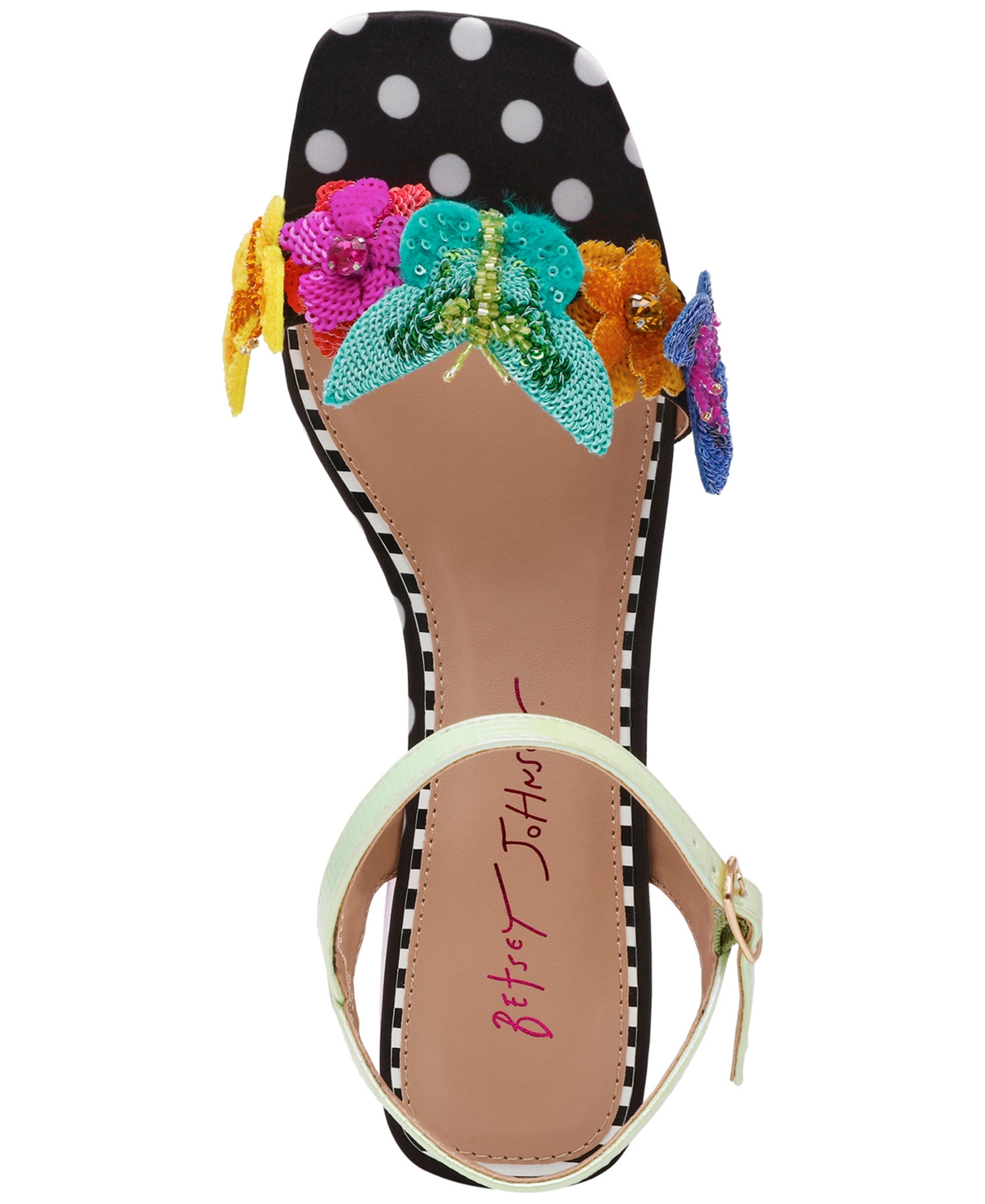 Shop Betsey Johnson Women's Emerry Two-piece Butterfly Low Block-heel Sandals In Black Multi