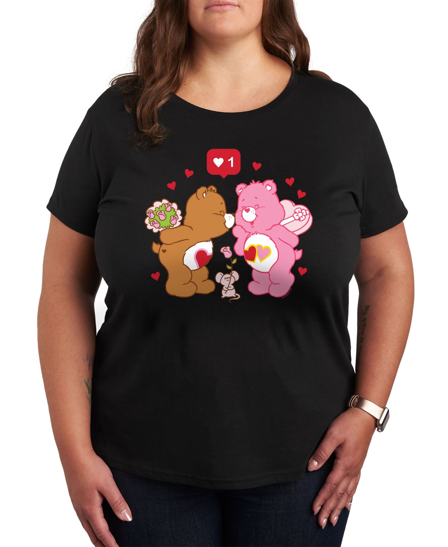 Plus Size Trendy Care Bears Valentine's Day Graphic Crew Neck T-Shirt
