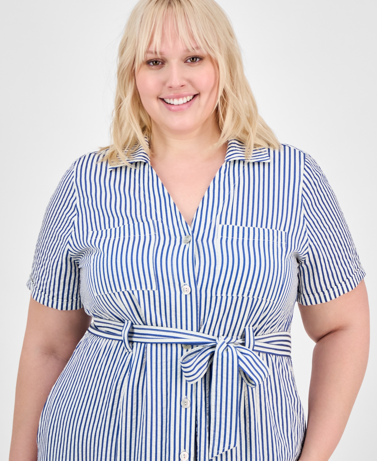 ABSOLUTELY FAMOUS TRENDY PLUS SIZE TIED SHIRTDRESS 