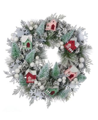 26" Pre-Lit Snowy Cottage Wreath