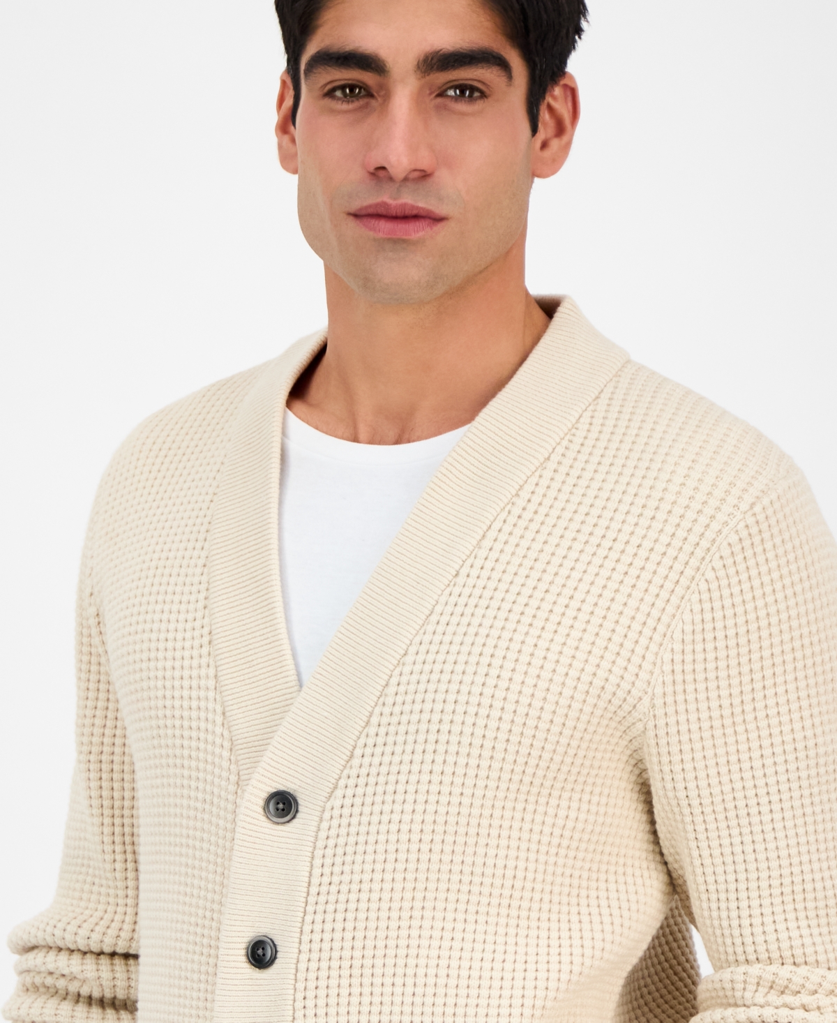 Shop Sun + Stone Men's Long Sleeve Waffle Knit Cardigan Sweater, Exclusively At Macy's In Neutral