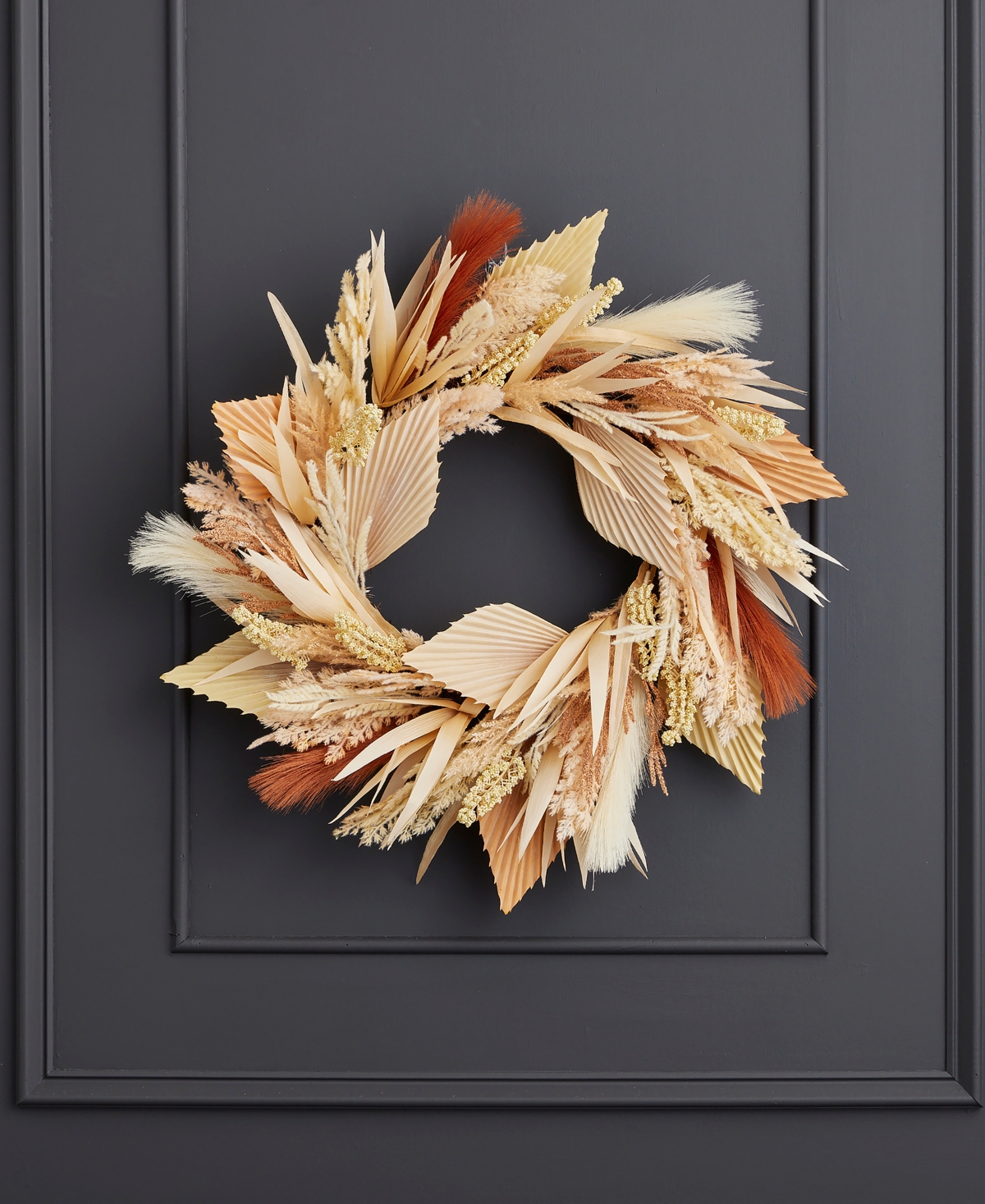Shop Seasonal 24" Pampas And Palm Wreath In Multi
