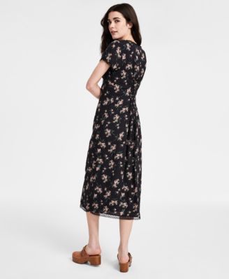 Women's Floral Lace-Trim Midi Dress