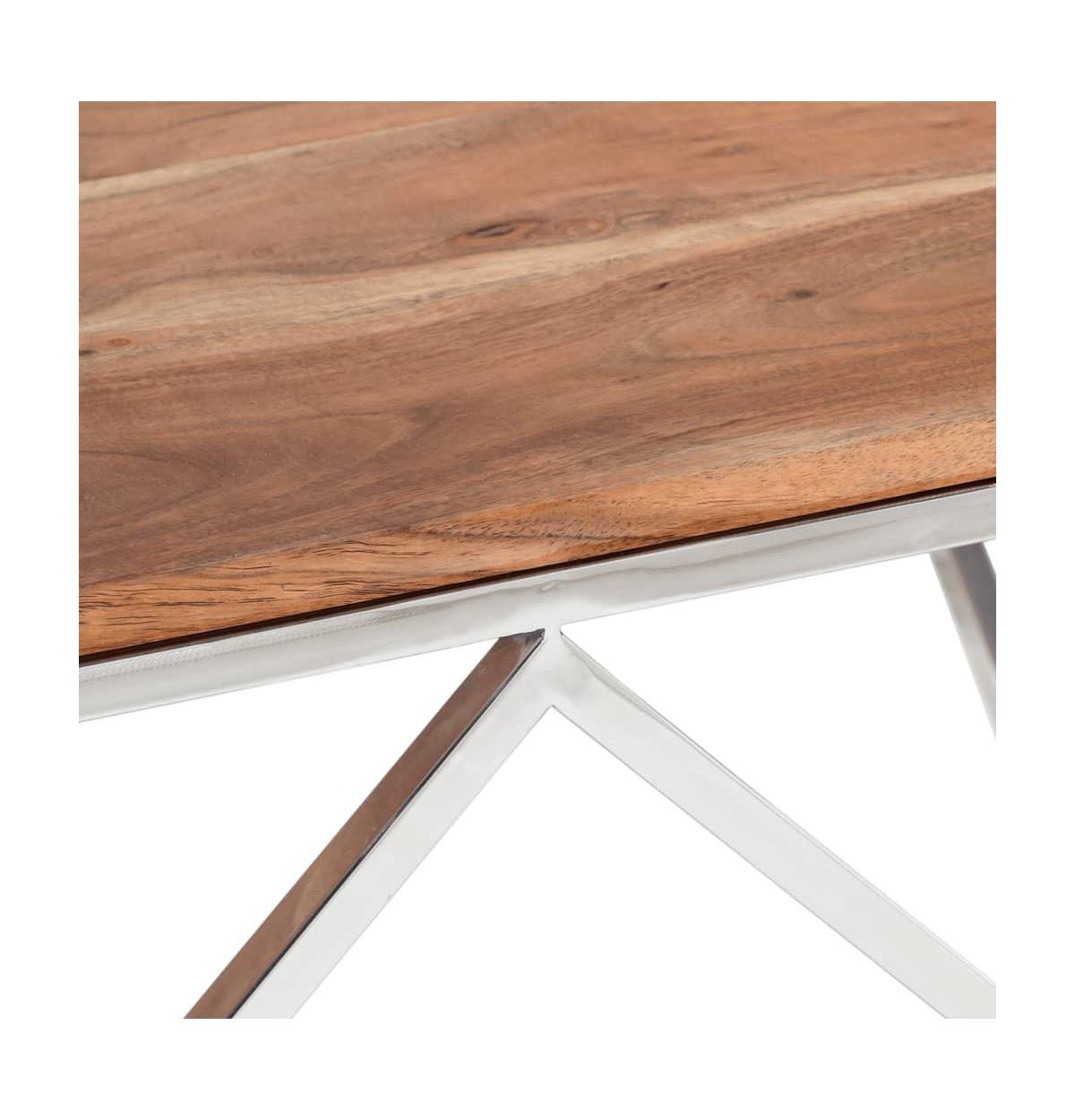 vidaXL Coffee TableStainless Steel and Solid Acacia Wood - Silver
