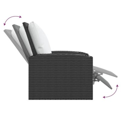 Patio Reclining Chair with Cushions Black Poly Rattan
