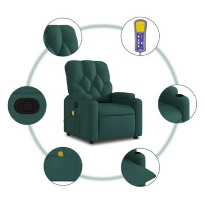 Massage Recliner Chair Dark Green Fabric