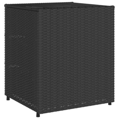Garden Storage Cabinet Black Poly Rattan, Powder-Coated Steel