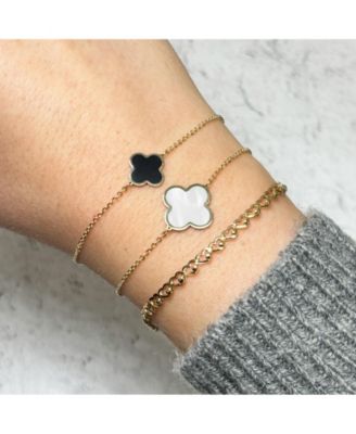 Large Mother of Pearl Single Clover Bracelet 14K Gold