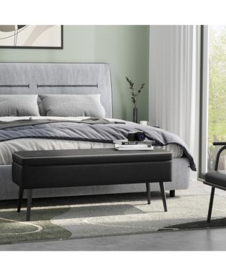 47.7'' Mid-century Modern Upholstered Storage Bench with Solid Wood Legs