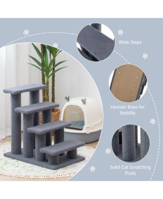 24'' 4-Step Pet Stairs Carpeted Ladder Ramp 8 Scratching Post Cat Tree Climber