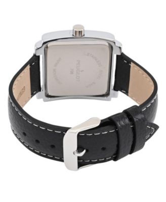 Женские квадратные часы Peugeot размером 35x40 мм с легко читаемым циферблатом и кожаным ремешком