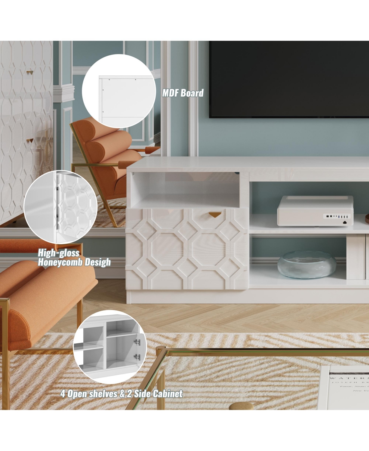 Boyel Living Elegant Multifunctional Tv Stand with Ample Storage and Stylish Design