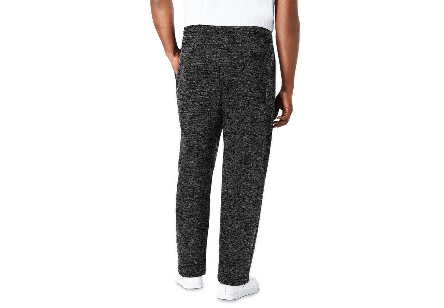 Мужские брюки KingSize Fleece Open-Bottom Sweatpants, цвет: Чёрный белый меланжевый — фото 2