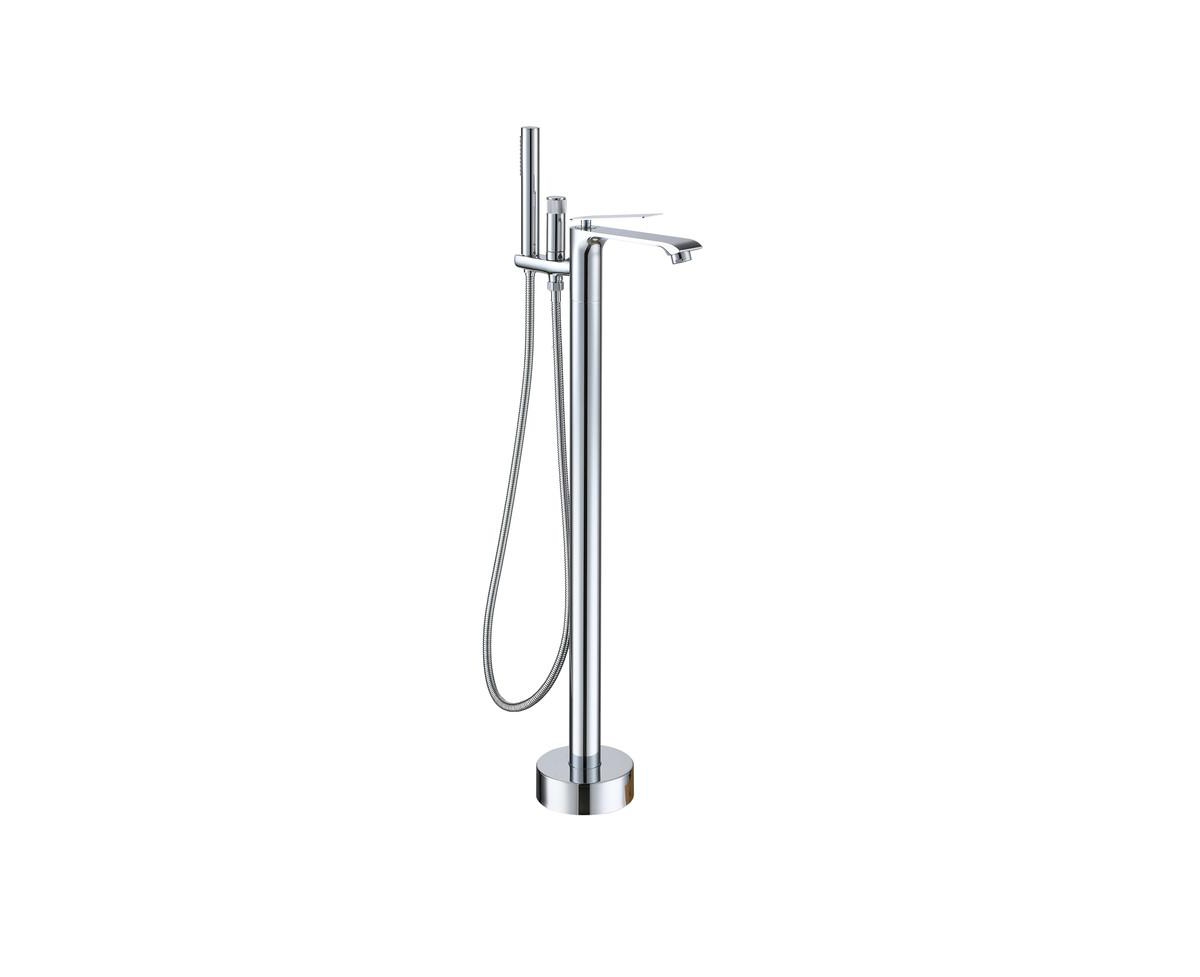 Freestanding Single Handle Floor Mounted Roman Tub Faucet Bathtub Filler with Hand Shower - Chrome