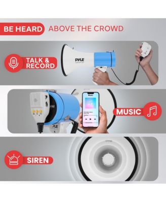 50-Watt Portable Megaphone with Siren, MP3 Input, Adjustable Volume, Shoulder Strap, Lightweight White Bullhorn