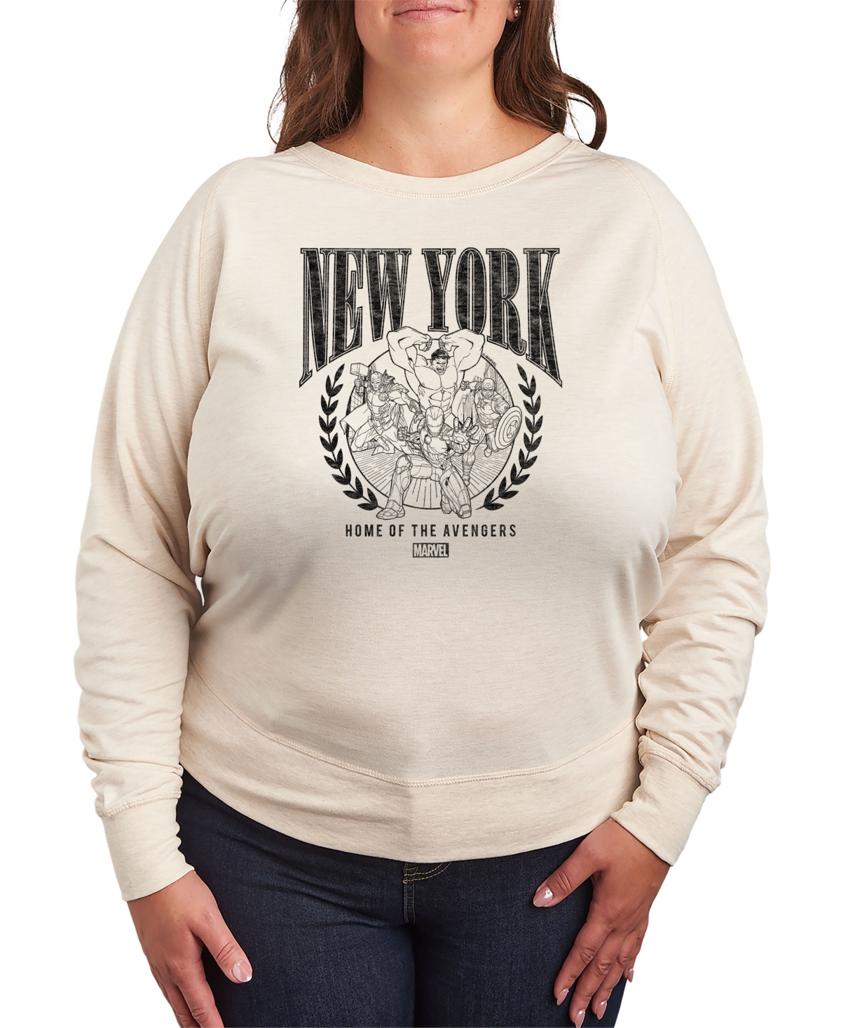 Plus Size Marvel Avengers New York Graphic Pullover T-Shirt - Beige/Khaki
