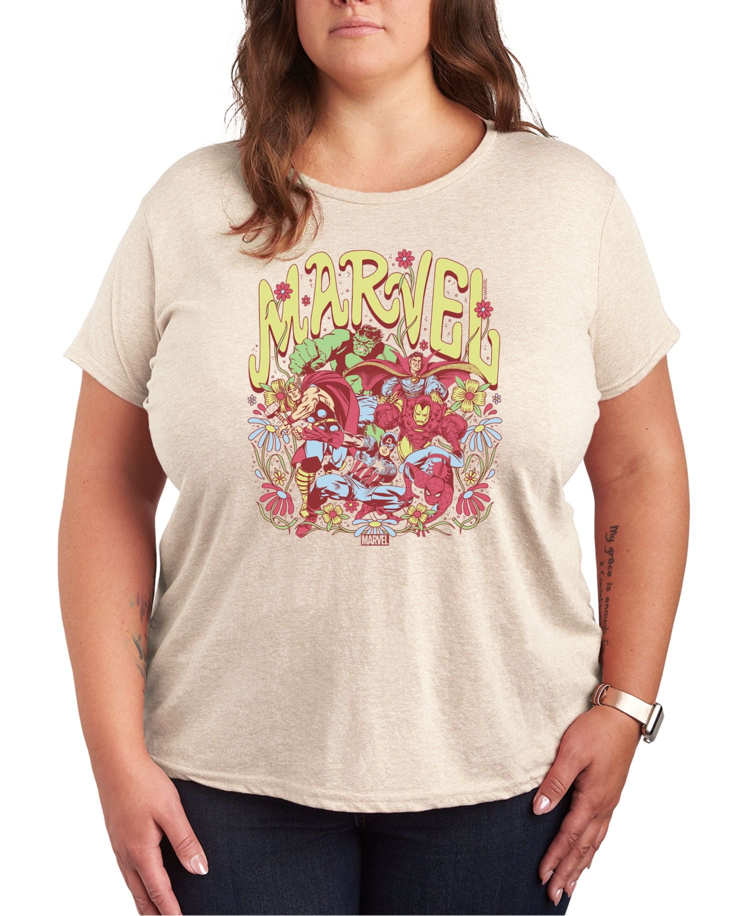Plus Size Marvel The Avengers Graphic Crew Neck Tee