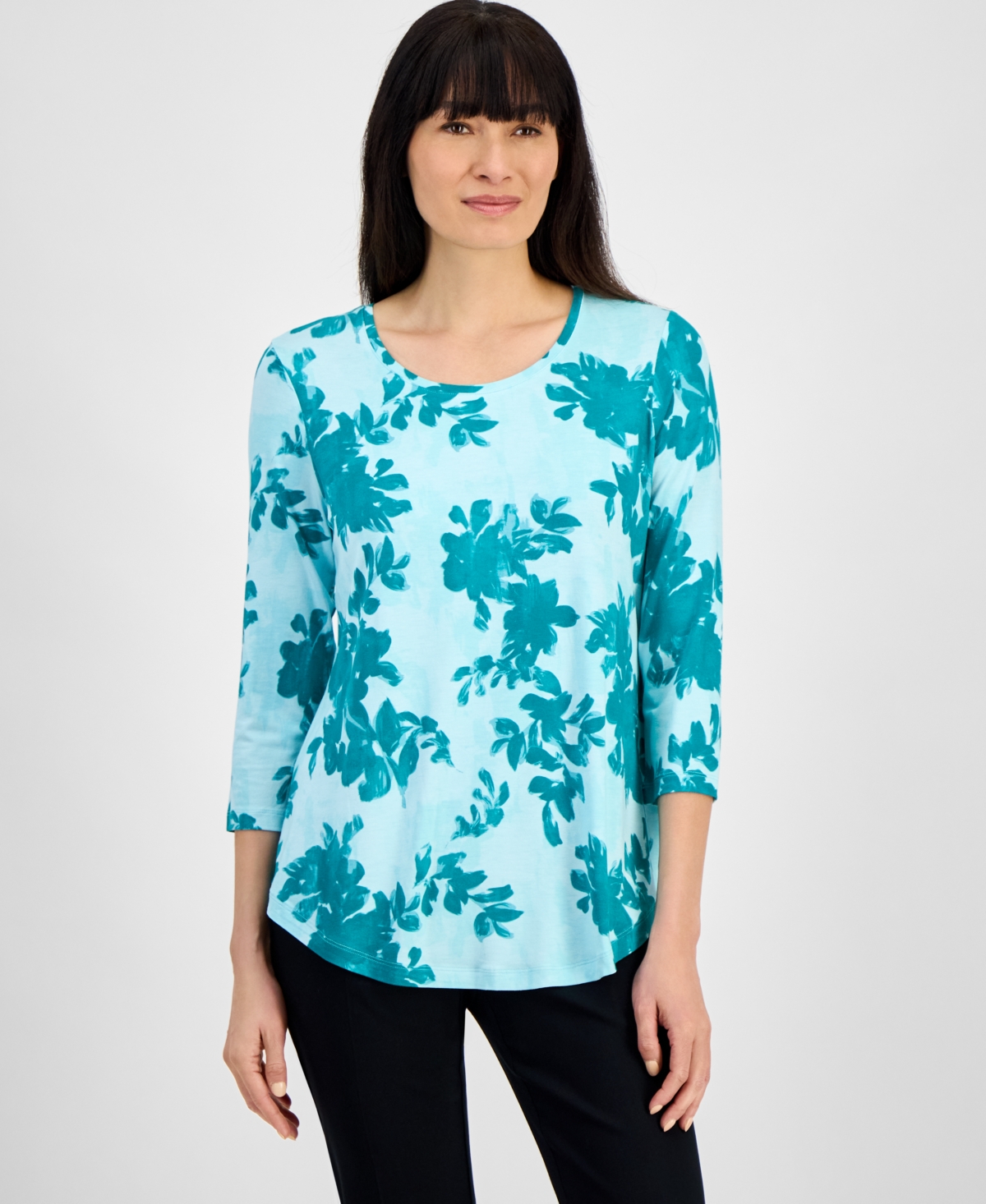 Women's Printed Scoop-Neck 3/4-Sleeve Top, Exclusively at Macy's - Pink Crystal