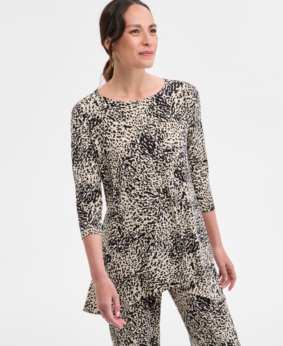 Shop Jm Collection Women's Printed 3/4-sleeve Knit Top, Exclusively At Macy's In Coffee Cake