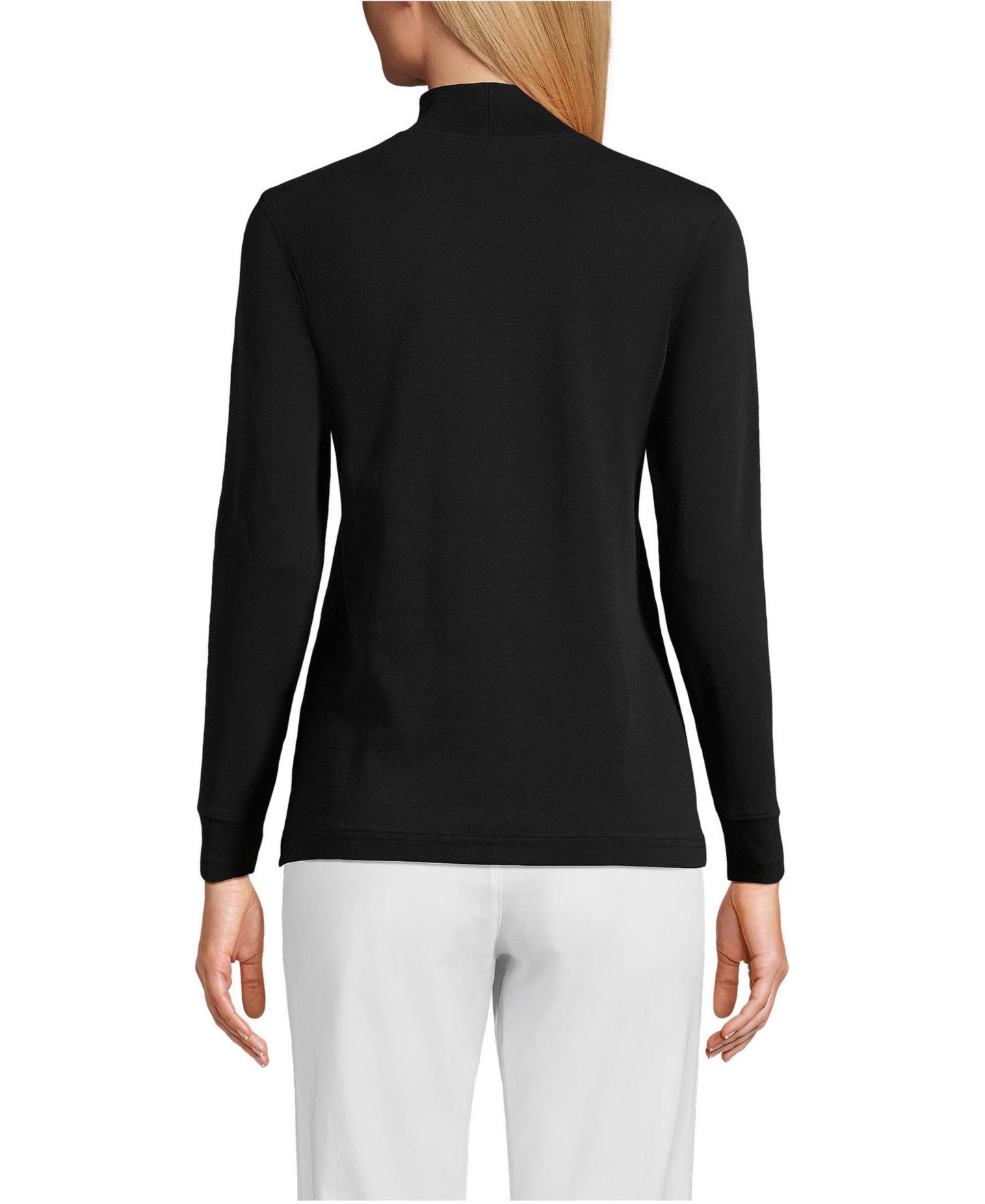 Женский топ Lands' End School Uniform Tall Relaxed Cotton Long Sleeve Mock Turtleneck, цвет: Чёрный — фото 3