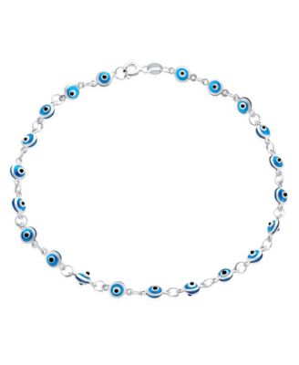 Protection Multicolor Evil Eye Anklet Charm Ankle Bracelet .925 Sterling Silver 9 Inch