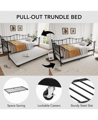 Metal Daybed with Trundle Bed, Twin Size Day Bed with Premium Metal Frame