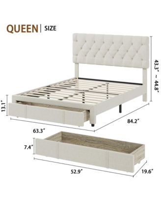 Queen Size Bed Frame with 1 Storage Drawers, Upholstered Platform Bed Frame