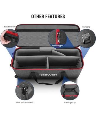 Trolley Case for Photo Studio Equipment, Tripod Rolling Bag with Wheels/Straps/Padded Compartment/Handle for Light Stands, Strobes, Photography Accessories