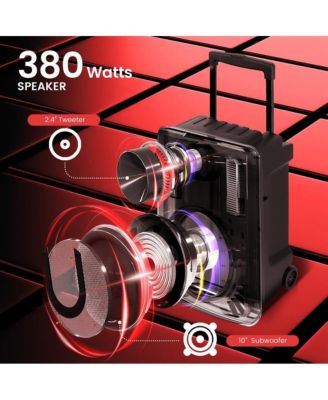 10   Portable PA Speaker System - Wireless BT Streaming PA & Karaoke Party Audio Speaker, Two Wireless Mic, Wired Microphone, Tablet Stand, Flashing Party Lights, MP3/USB//FM Radio - PHPWA10TB