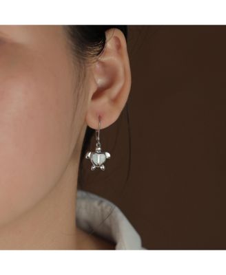 Nautical Dangle Synthetic Opal Heart Turtle Drop Earrings in Sterling Silver