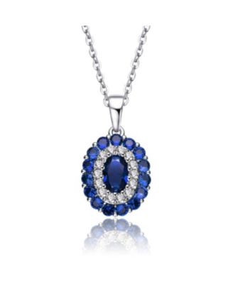 Long Lasting Sterling Silver with White Gold Plated and Cubic Zirconia Oval Pendant Necklace