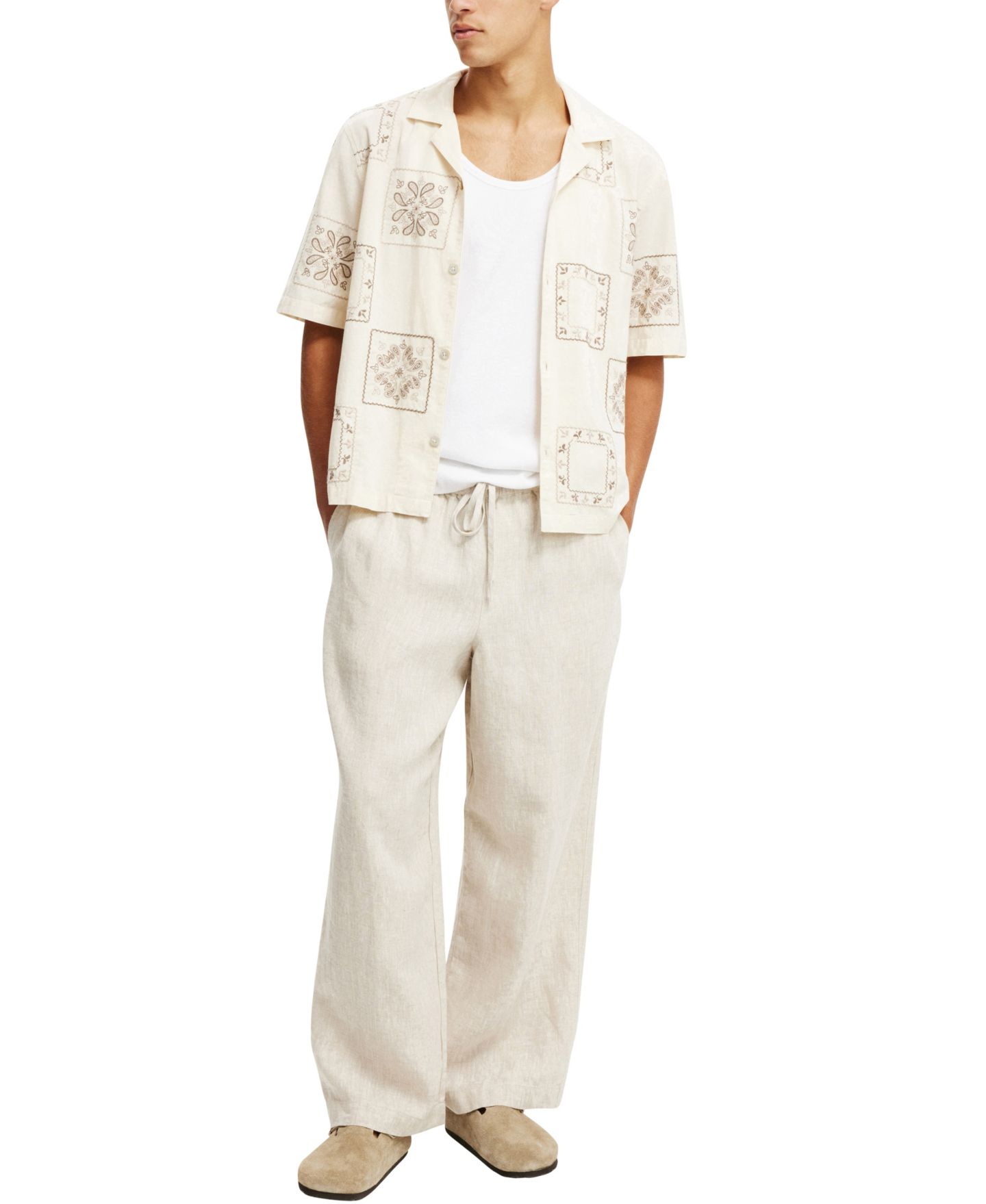Мужские брюки Cotton On Super Baggy Linen Pant, цвет: Овсяный — фото 4