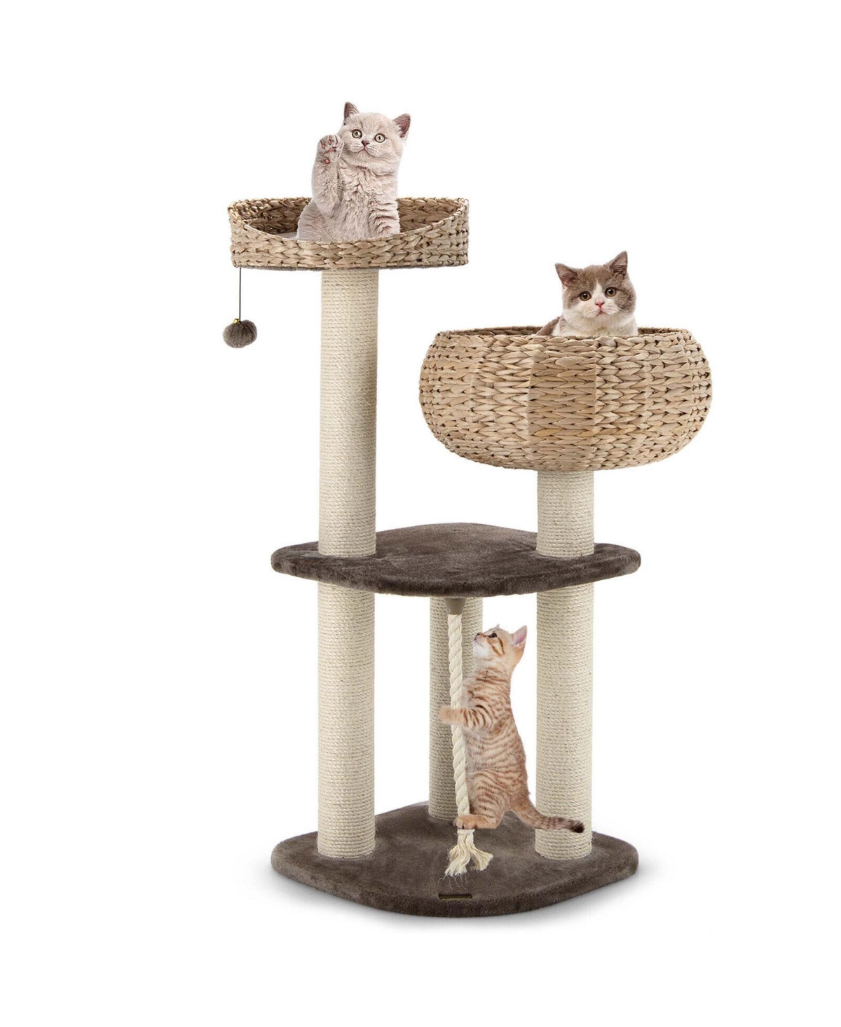 41'' Hand-Made Cat Tree Tower Natural Bowl Shaped w/ 2 Perch - Medium beige+coffee