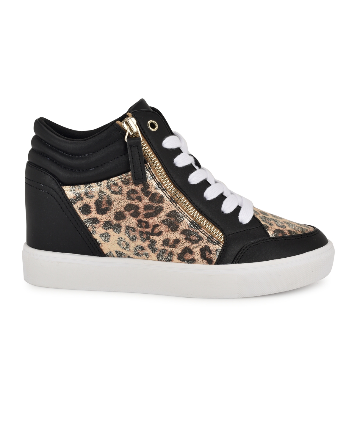 Shop Nine West Women's Tons High Top Hidden Wedge Sneakers In Gold Shimmer Leopard