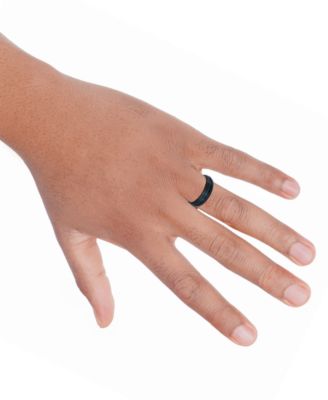 Men's Two-Tone Brushed Finish Wedding Band in Blue & Black Tungsten Carbide