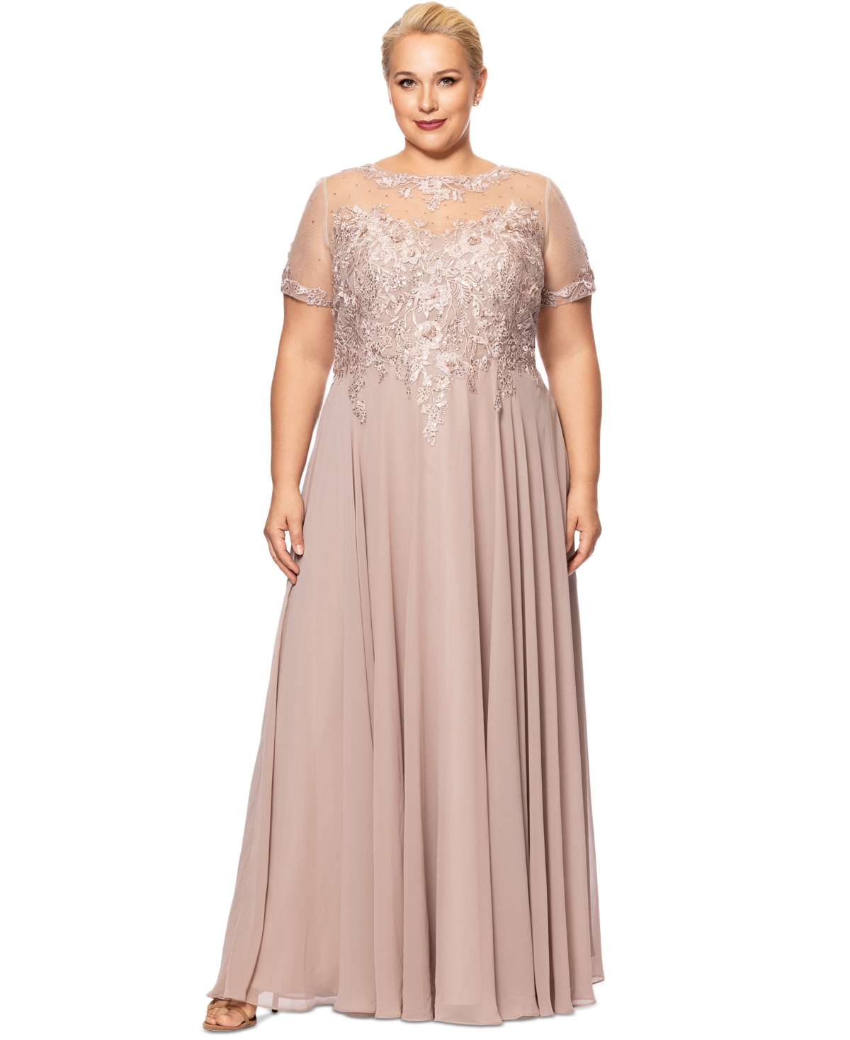 Xscape Plus Size Beaded Chiffon Gown In Taupe